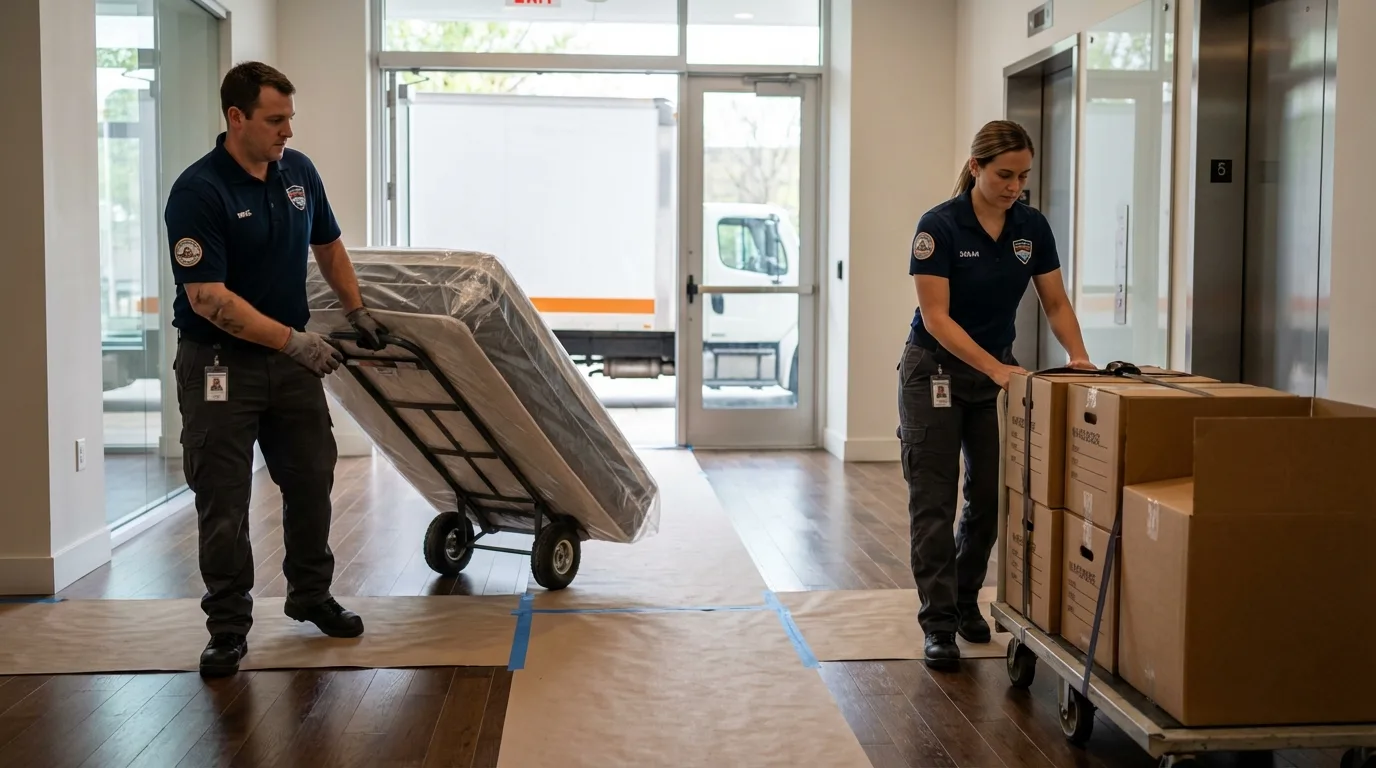 Professional apartment movers loading elevator in Mount Clemens, MI