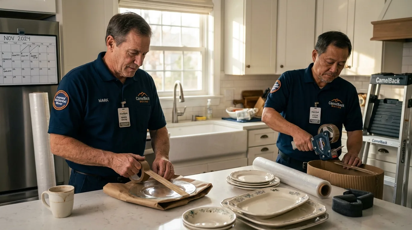 Professional crew packing kitchen dishware in Mount Clemens, MI